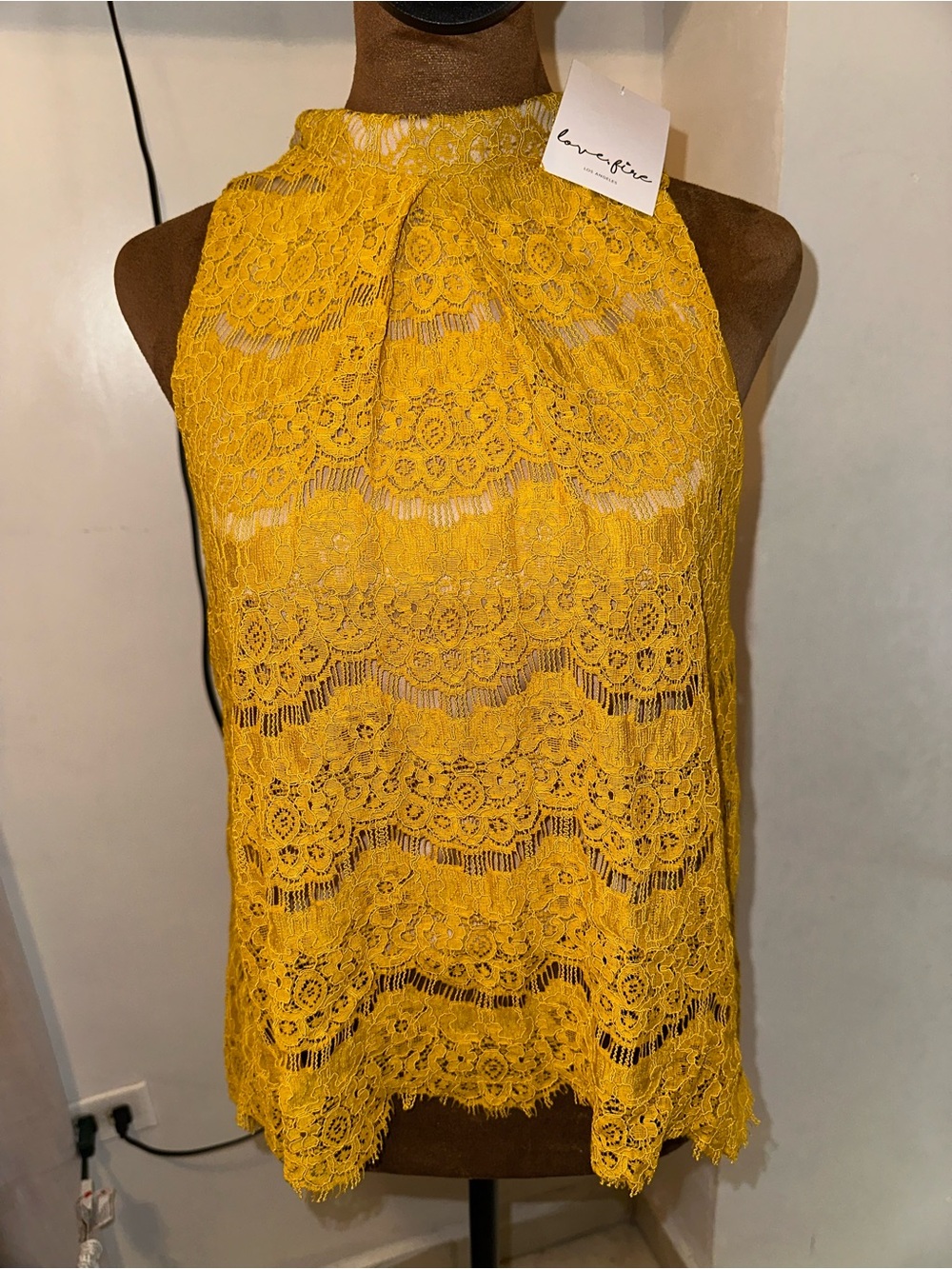 Lovers + Friends Sunflower Yellow Lace High-Neck Camisole